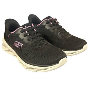 Skechers Womens Size 7 Black Pink Mesh Hands Free Swift Fit Athletic Shoes